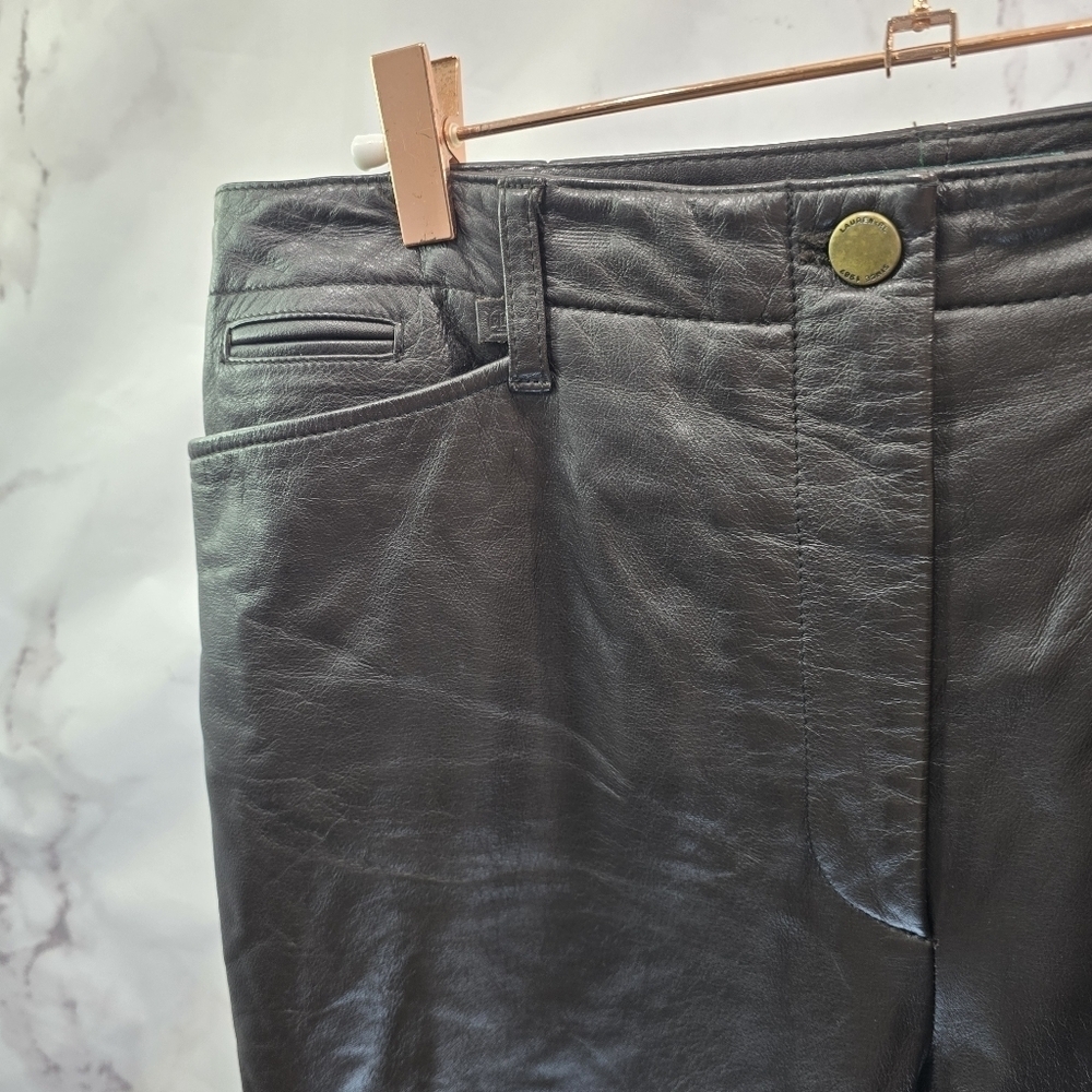 LRL Ralph Lauren Pants Womens 12x30 Chocolate Brown Leather High Rise Straight - Picture 2 of 11